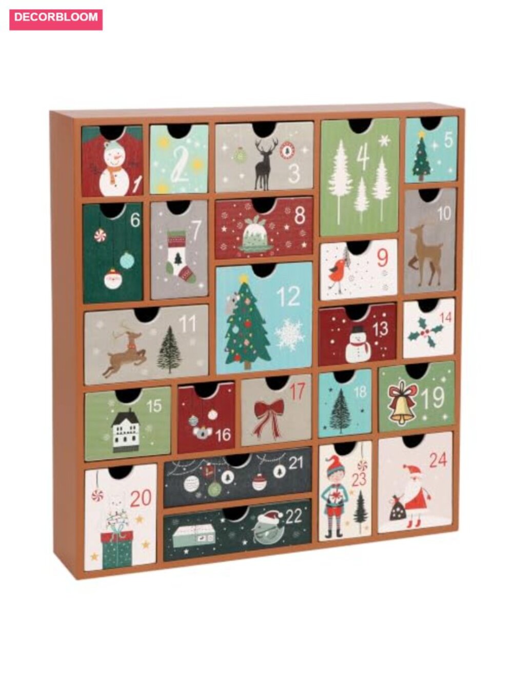 Wooden Christmas Advent Calendar 24 Drawers Countdown Tabletop Decor
